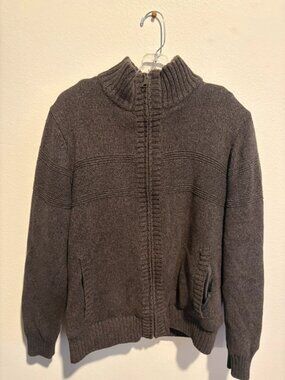 Boston Traders Dark Grey Sherpa Lined Full Zip Sweater Jacket – Size M